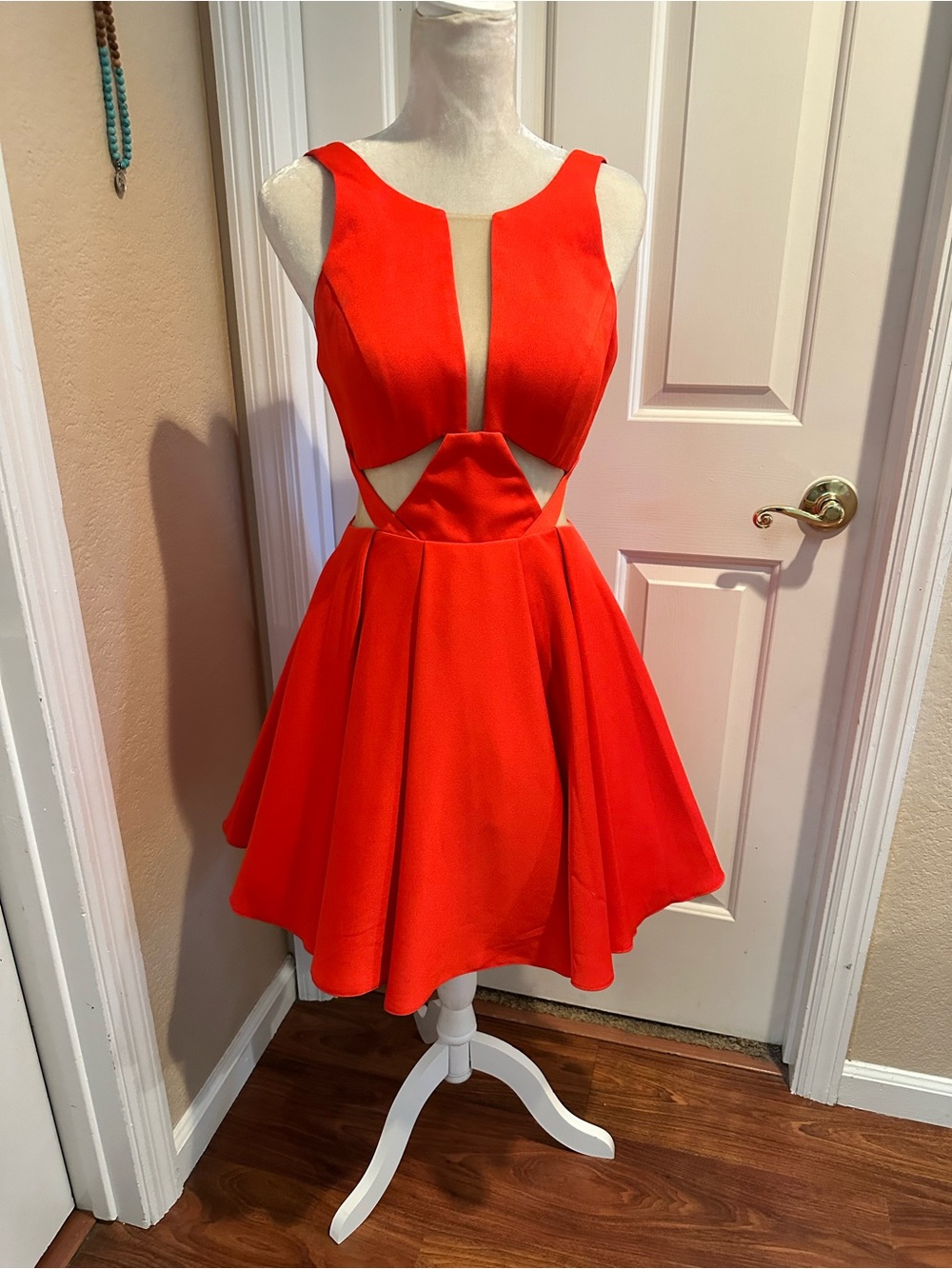 Sherri Hill Size 4 Red Orange Open Back Dress
